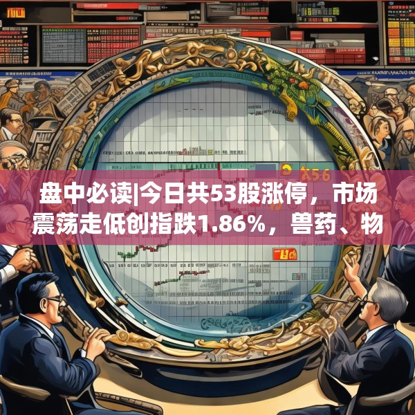 盘中必读|今日共53股涨停，市场震荡走低创指跌1.86%，兽药、物流板块逆势大涨