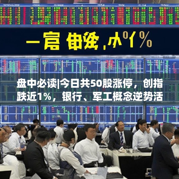 盘中必读|今日共50股涨停，创指跌近1%，银行、军工概念逆势活跃