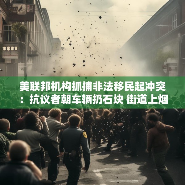 美联邦机构抓捕非法移民起冲突：抗议者朝车辆扔石块 街道上烟雾弥漫